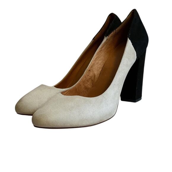 Madewell Womens Black Cream Suede Classic Pump Size 10 Block Heels Office Work - Picture 7 of 12